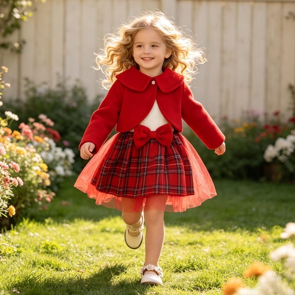Glisme Outfits For Girls Long Sleeve O Neck Cartoon Prints Dress Classic Toddler Clothes Red