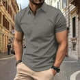 thumbnail image 2 of ZQUUVOU Men's T-Shirt Turn Down Solid Color Short Sleeve Turndown Collar Casual Shirts (Gray,M), 2 of 6