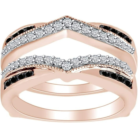 Gems Jewels 14K Rose Gold Plated 2.00 Ct Round Cut White Diamond & Black Diamond Enhancer Guard Wrap Ring 925 Sterling Silver For Women's -4.5