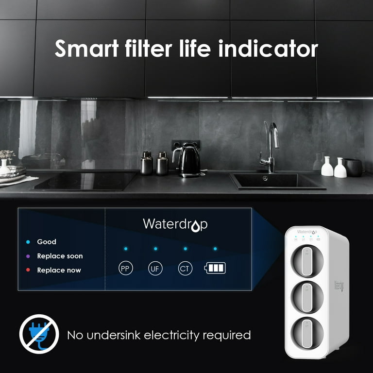 Waterdrop TSU 0.01μm Ultra-Filtration Under Sink Water Filter System,  3-Stage High Capacity, USA Tech, Smart Panel, No Waste Water, 2 Years  Lifetime