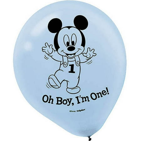 Mickey's 1st Birthday Balloons, Blue, 15-Pack