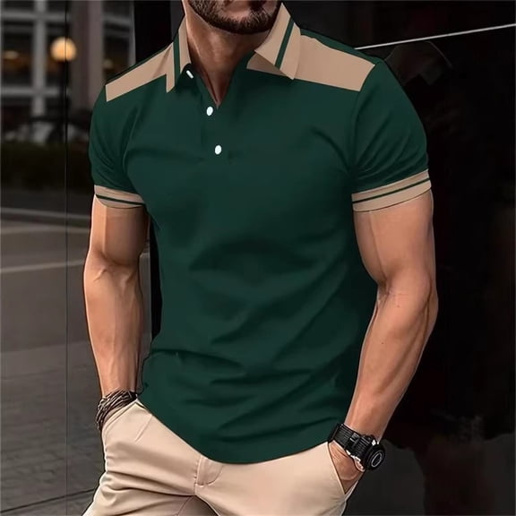 Fnnxeal Mens Polo Shirts Button Short Sleeve Collared Casual Pullover Summer Polo Green Shirts for Men Size S