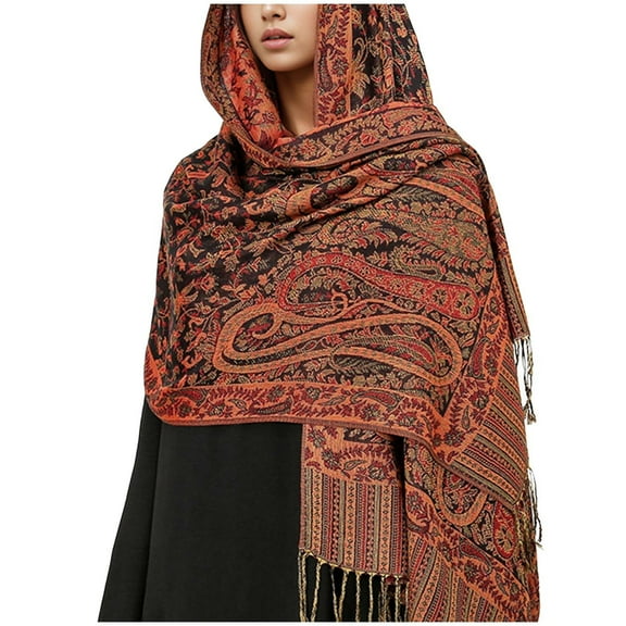 Xfvqtps Womens Scarf Long Tassel Pashmina Ethnic Style Decorative Pattern Windproof Coldproof Soft Comfortable Warm Fall Winter Blanket Shawls and Wraps Light Blue