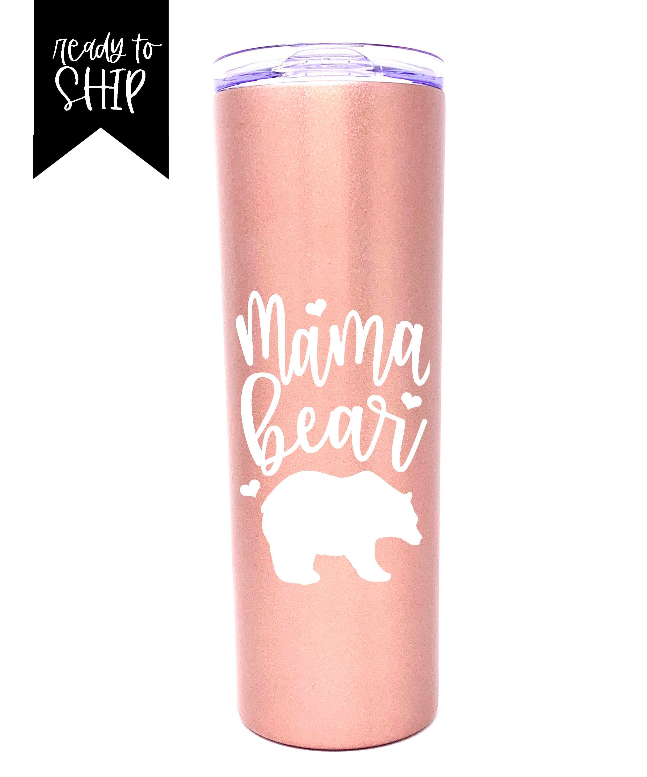 Rose Gold Double Wall Insulated Stainless Steel Tumbler Mug Mama Bear Mom Mother 