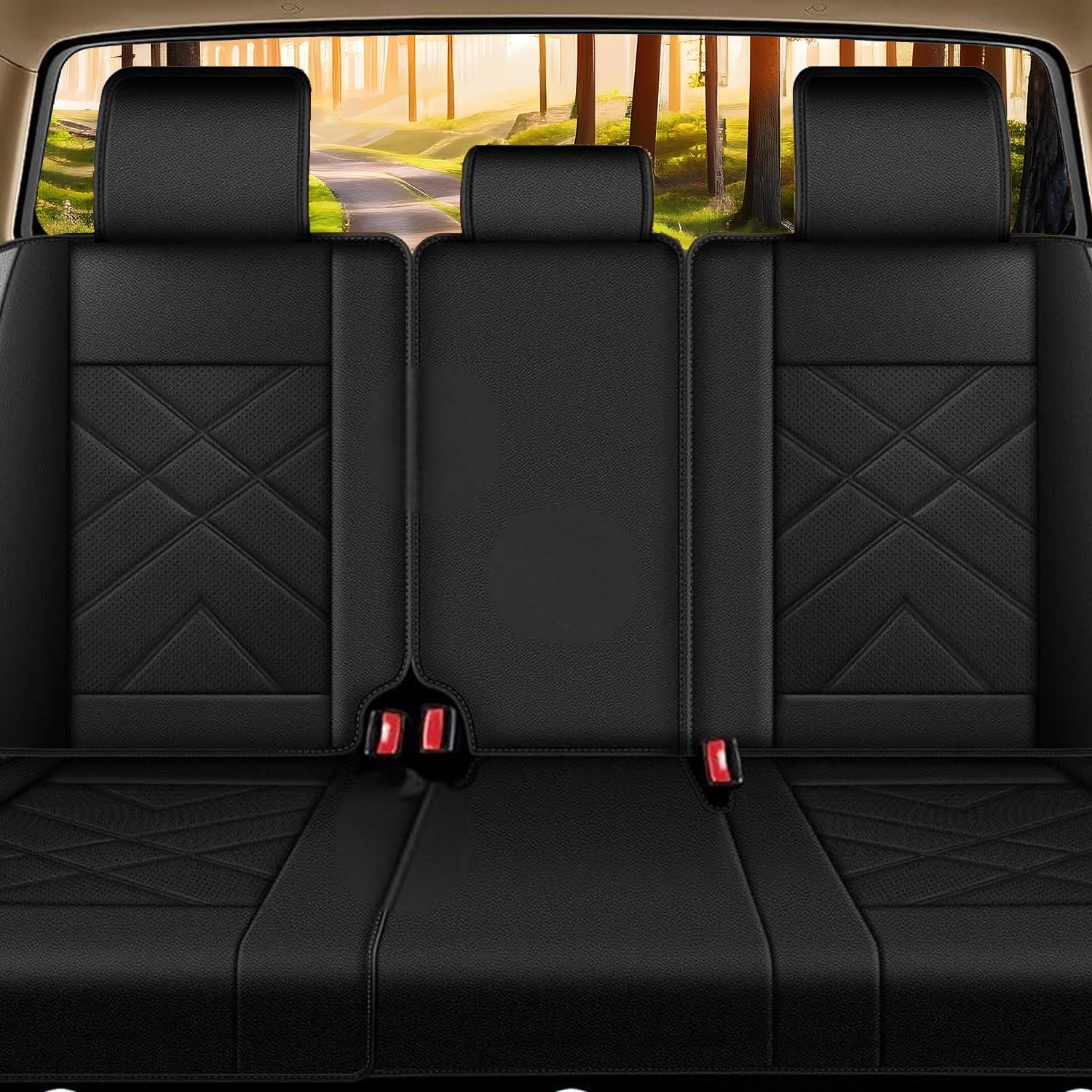 BaiCH Car Seat Covers, Breathable and Waterproof Faux Leather Automotive Seat Covers for Cars SUV Truck Sedan,Universal Anti-Slip Driver Seat Cover with Backrest (Full Seat, Black&Gray)
