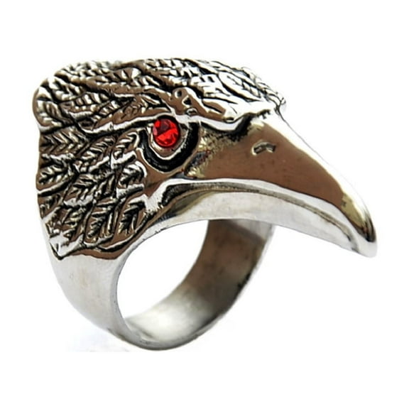MayiaHey Eagle Head Biker Ring, Viking Eagle Head Ring for Men, Red Eyes Eagle Ring Punk Eagle Hawk Jewelry, CZ Eagle Bird Ring Gothic Eagle Head Ring Vintage Eagle Animal Ring