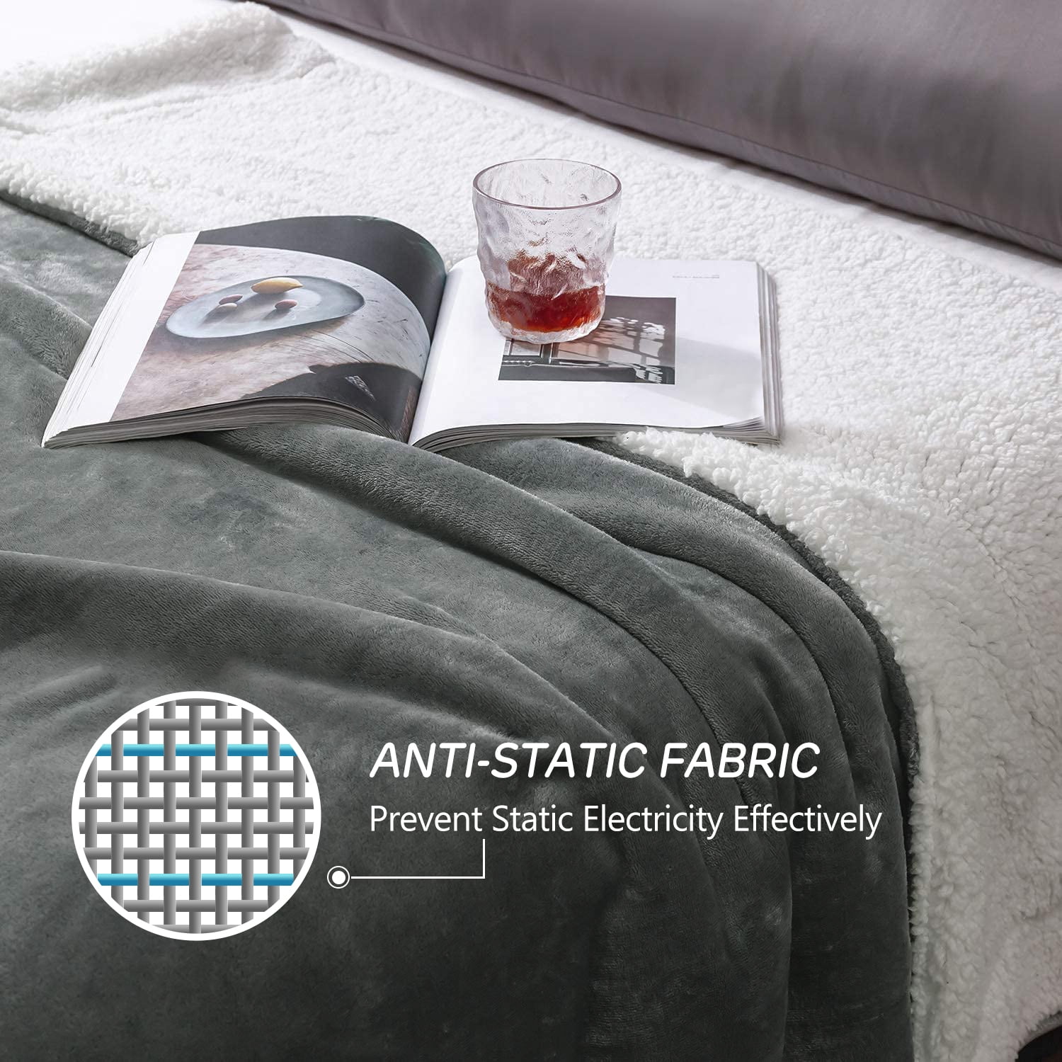Grey Embossed Rope Design Luxury Fleece Blanket Sherpa Warm Home Sofa Bed Throw 