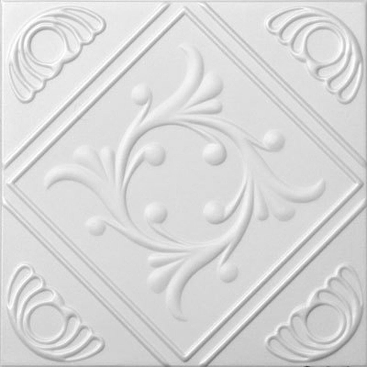 A La Maison Ceilings R02 Diamond Wreath Foam Glue-up Ceiling Tile (21.6 sq.  ft./Case), Pack of 8, Plain White