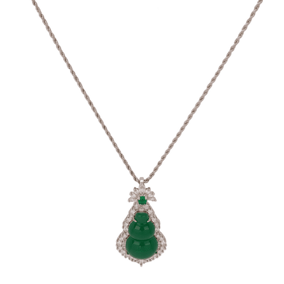 Natural Green Chalcedony Gourd Necklace for Women, Chinese Feng Shui Pendant Gemstone Jewelry Good Luck Gift, Spiritual Healing Necklace