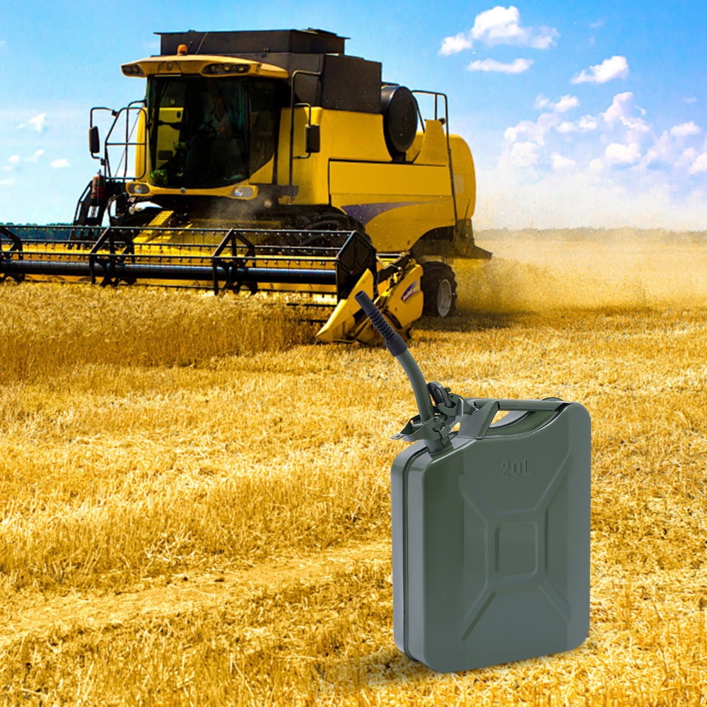Portable 5.28 Gallon Steel Fuel Tank with Leak‑Proof Design, Flexible & Extended Spout – Heavy‑Duty 20L Gasoline Jerry Can for Camping, Emergency, Off‑Road & Outdoor Refueling