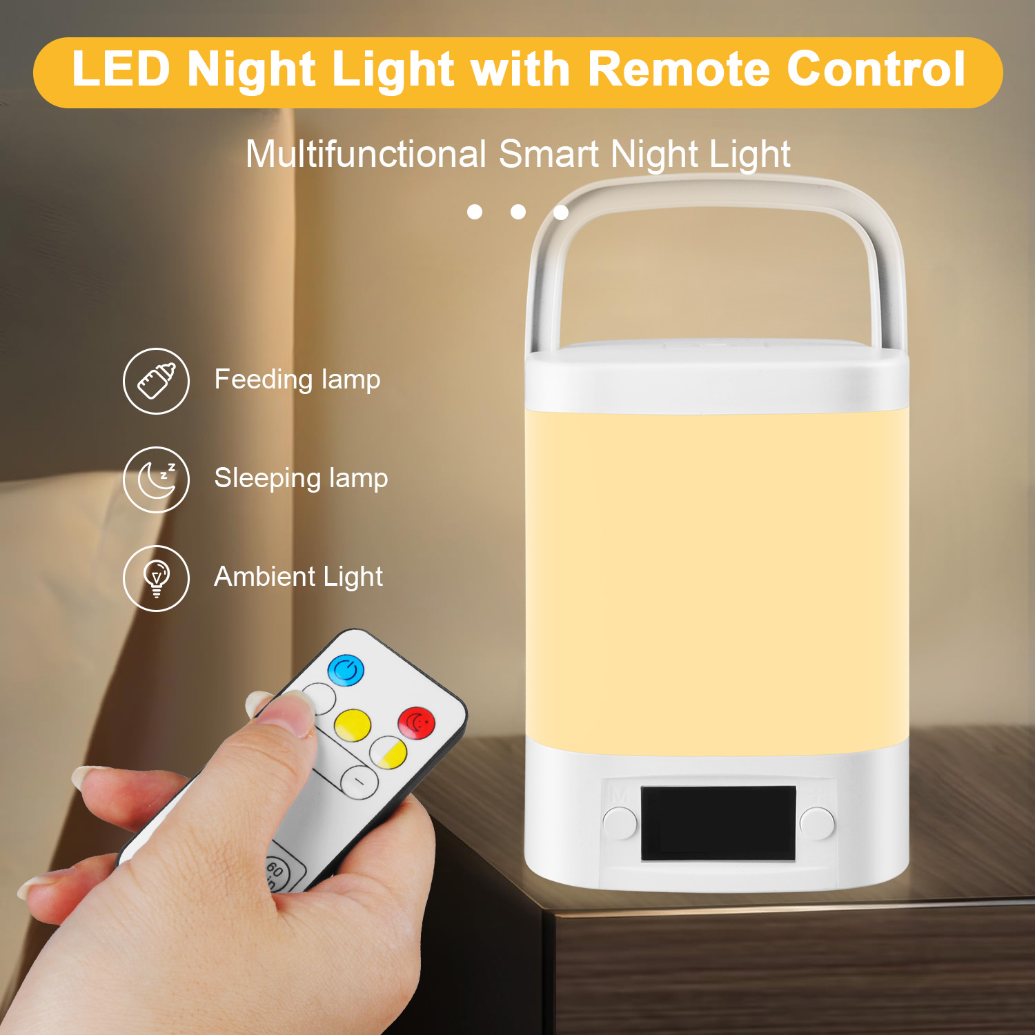 HopePow Night Light Touch Lamp for Nursery Bedside Table with Usb,Touch Night Light with Hanging Handle Clock,Remote Control 3 Way Adjustable Dimmable Portable LED Night Light for Bedroom,Nursery