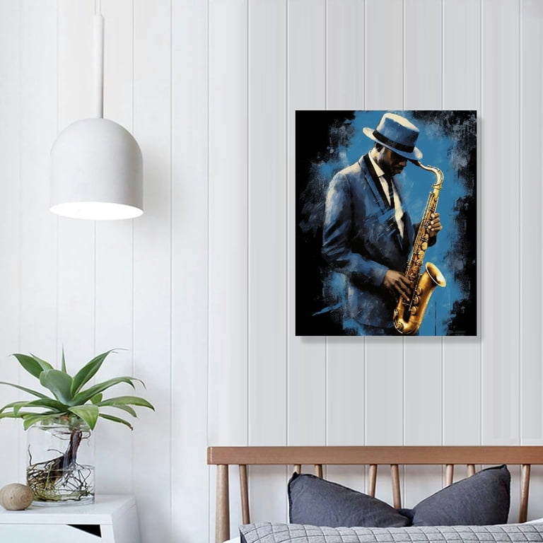 ONETECH Abstract Jazz Musician Framed Canvas Wall Art Saxophone