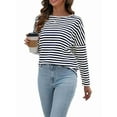 thumbnail image 3 of Womens Long Sleeve Shirts Striped Color Block Tops Fall Fashion Clothing Crewneck Tee Blouses Navy Blue L, 3 of 8