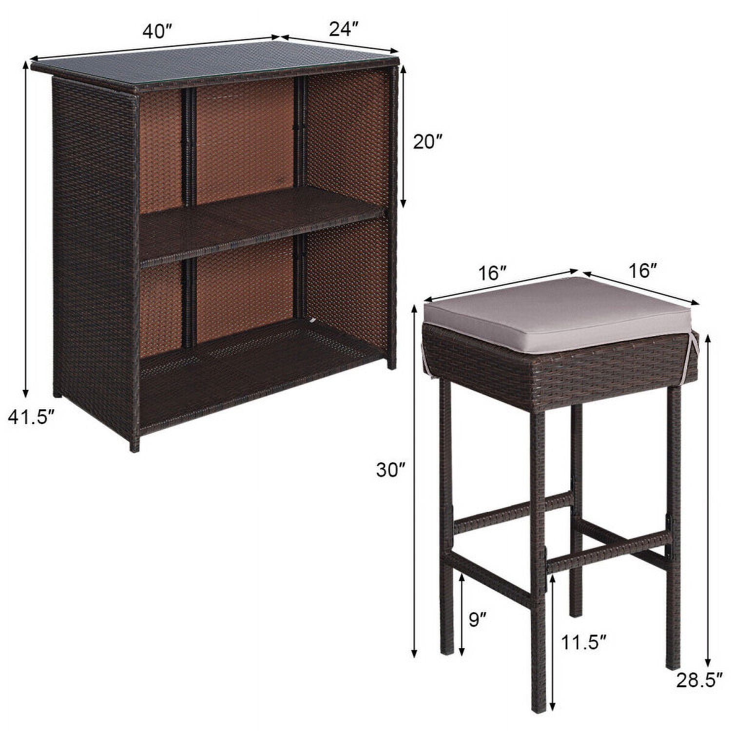 Aimee Lii 3 Pieces Patio Rattan Wicker Bar Table Stools Dining Set, Outdoor Patio Furniture Aimee Lii 3 Pieces Patio Rattan Wicker Bar Table Stools Dining Set, Outdoor Patio Furniture