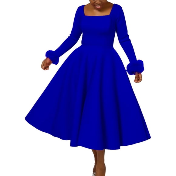 Women's Elegant Bell Sleeve Cocktail Party Dresses for Church Midi Evening Dress