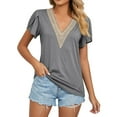 thumbnail image 2 of Inverlee T Shirts for Women V Neck Dressy Casual Short Sleeve Tops Boho Solid Color Shirts Flowy Vacation Tunic Blouse Tee Summer Fashion, 2 of 6