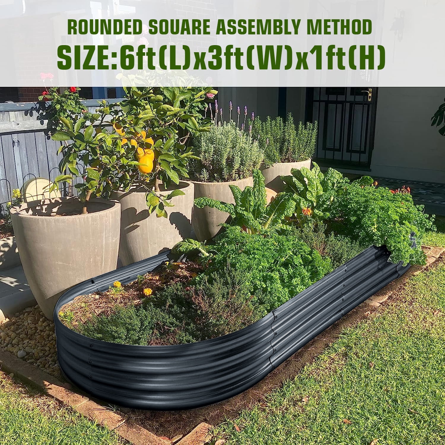 Land Guard 8x4x1ft Galvanized Metal Raised Garden Bed Kit, Oval Planter Box Outdoor for Vegetables, Fruits and Flowers,Nardo Gray