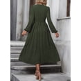 thumbnail image 3 of Women Casual Dress Dot Neck Lantern Sleeve Ruched Waist Dress Midi Dress, 3 of 4