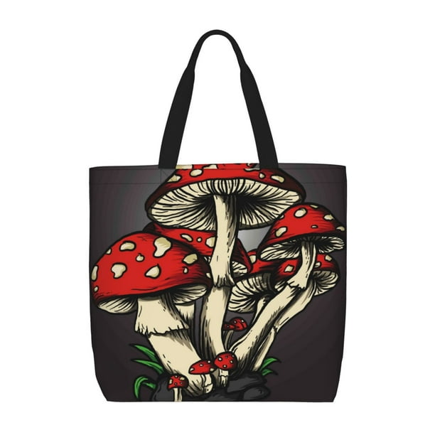 Fotbe Red Mushrooms Bolsa Tote con Estampado para Mujer, Bolsos con Cremallera, Bolsa de Hombro Casual de Gran Capacidad con Bolsillos Internos