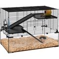 thumbnail image 1 of CHENZM Large Hamster Cage with Deep Tempered Glass Bottom, 3 Tiers Hamster Tank with Running Wheel, Hut, Water Bottle, Dish, Rat Cage for Syrian, Dwarf, Gerbils, Mouse, 30" x 19" x 21.5", Black, 1 of 17