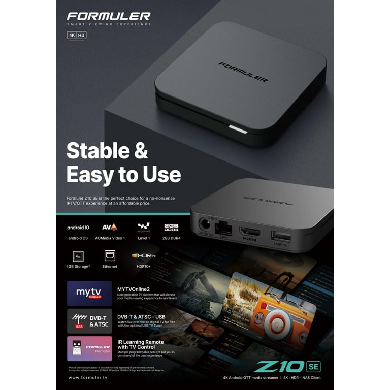 New 2023 Formuler Z10 SE Android 10 4K 2GB DDR4 Ram 4GB ROM US PLUG IPTV BOX