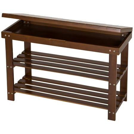 - Mllieroo Bamboo 2 Tier Shoe Rack Storage Bench Organizer Entryway Organizing Shelf with Storage Drawer,Amber