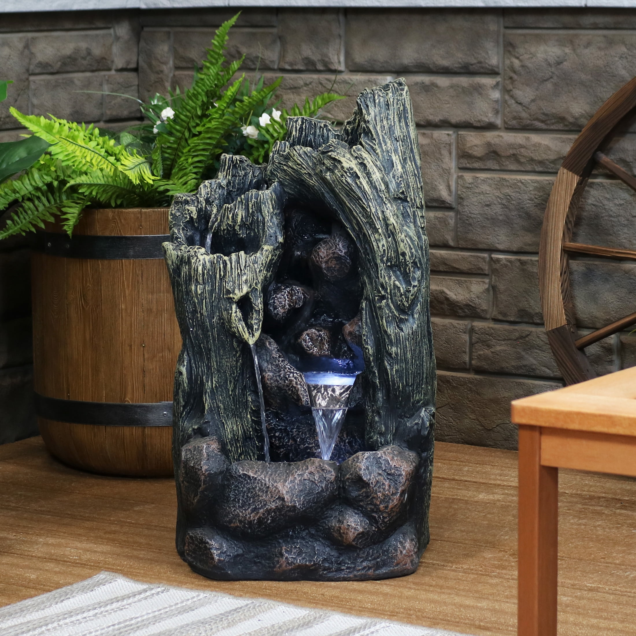 Sunnydaze Cavern of Mystery Fiberglass Concrete Outdoor Water Fountain with Lights