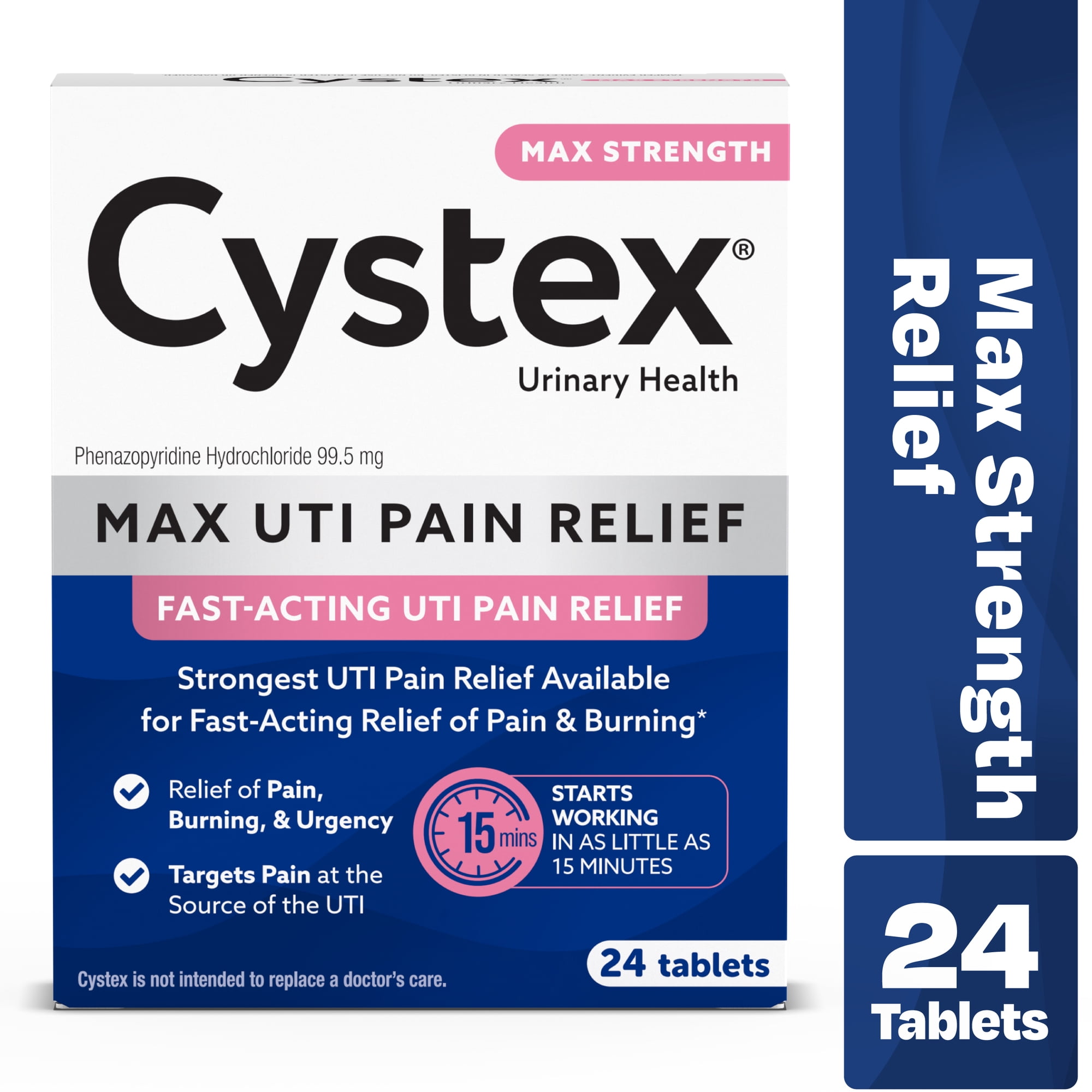 Cystex UTI Pain Relief Tablets, Maximum Strength, Fast Relief, 24ct