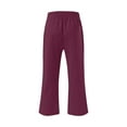 thumbnail image 5 of RYDCOT Men's Cotton Linen Capri Pants Loose Fit Elastic Waist Wide Leg Baggy Straight Pants Wine, 5 of 6