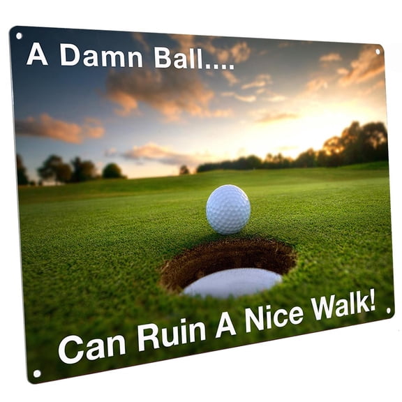 A Damn Ball Can Ruin a Nice Walk 9"x12" Metal Sign, Wall Decor for Mancave, Den, or Gameroom