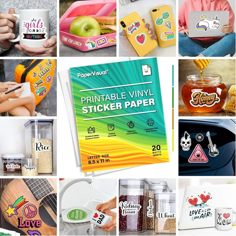 PAPERVISUAL Printable Permanent Vinyl Paper - 20 Sticker Sheets