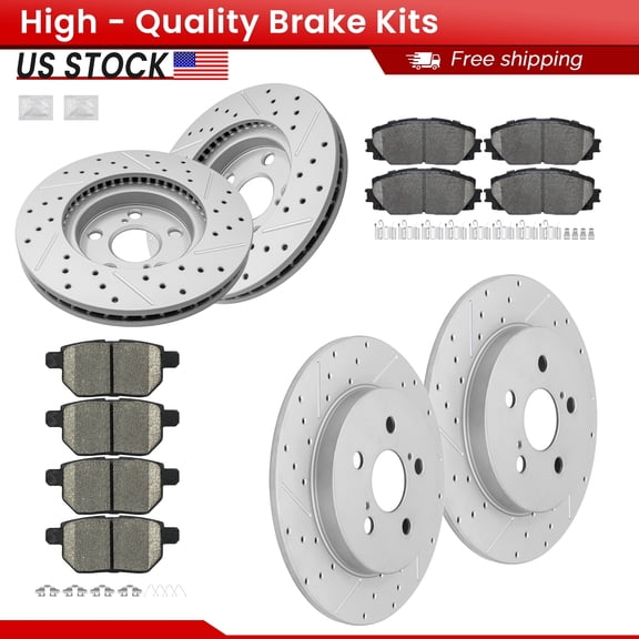 ACB ZONE Front Rear Brake Kits for Lexus CT200h Toyota Prius Prius Plug-In, Drilled Slotted Disc Brake Rotors and Ceramic Brake Pads