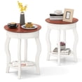 thumbnail image 1 of Patiojoy 2pcs 2-Tier Round End Table Floor Tea Table with Solid Rubber Wood Legs White & Walnut, 1 of 8