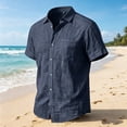 thumbnail image 3 of Men's Cotton Linen Short Sleeve Shirts Loose Casual Lightweight Button Down Shirt Beach Vacation Summer Tops with Pocket Size S-4XL Navy, 3 of 5
