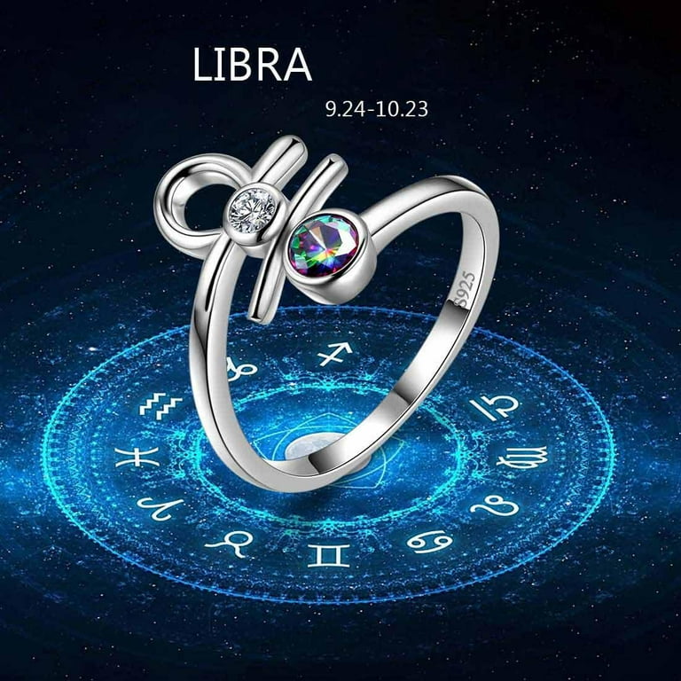 Zodiac Libra Ring 925 Sterling Silver Mystic Topaz Open Band