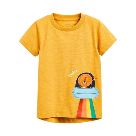 

Toddler Boys Short Sleeve Tees Cotton Casual UFO Animal Rainbow Graphic Crewneck Summer Top Clothes T-Shirts Fashion Dailywear Clothes
