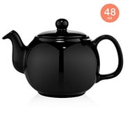 SAKI Large Porcelain Teapot, 48 Ounce Tea Pot with Infuser, Loose Leaf and Blooming Tea Pot - Black
