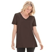 Woman Within Women's Plus Size Perfect Short-sleeve V-neck Tee Color: Chocolate Size: 5X