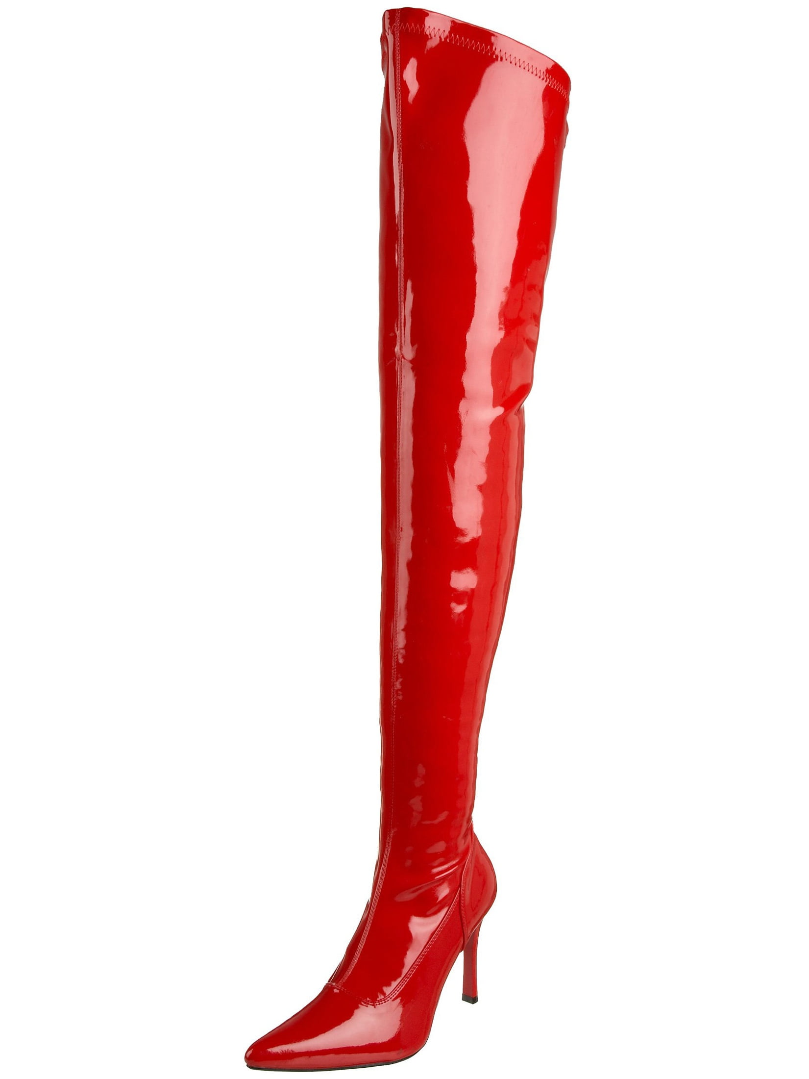red dress with black thigh high boots