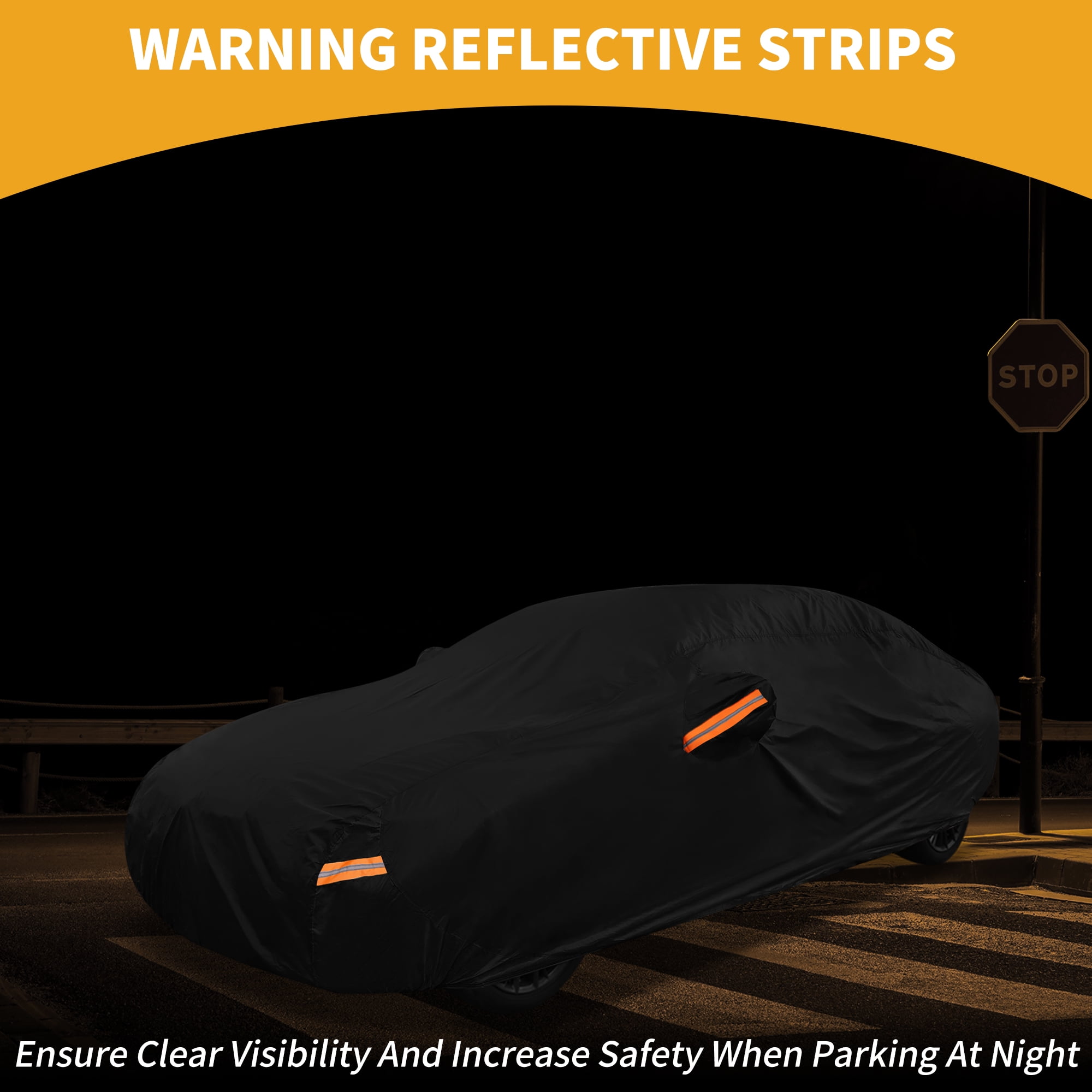 Unique Bargains 1pc Universal Car Cover 210T-PU Black for Sedan 190" to 198"