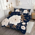 thumbnail image 3 of Queen Comforter Set Botanical Floral Bedding Set White Flowers Leaves Printed on Navy Blue Reversible Design Soft Microfiber Comforter with Sheet Set All Season 7 Pieces Bed in a Bag, 3 of 6
