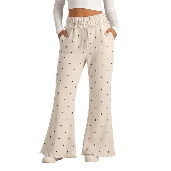 CPNG Girls Bell Bottom Pants Polka Dots Bow Elastic High Waisted Slim Fitting Casual Yoga Dance Flared Pants(White,12-18 Months)