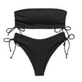 thumbnail image 2 of Bikinis for Women Strapless Bandeau Backless Tube Top Ruched Drawstring V Waist Cheeky Briefs, 2 of 5