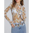 thumbnail image 5 of Argulvti Women Long Sleeve T-Shirts Polyester Floral Print Mesh See-Through Mock Neck Casual Shirts Slim Fit Layering Tops, 5 of 8