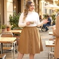 thumbnail image 2 of Agnes Orinda Plus Size Corduroy Midi Skirts for Women Elastic High Waist Button Front A-Line Skirt with Pockets 3X Brown, 2 of 8