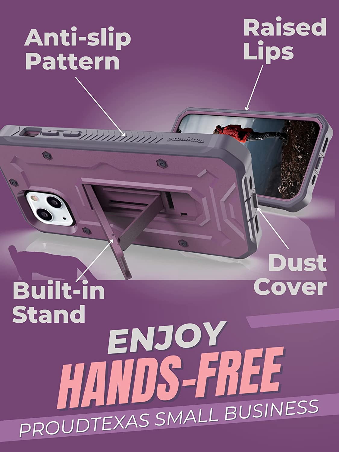 CaseBorne V Series Case Compatible with iPhone 14 Plus - Military Grade Full-Body Rugged with Kickstand and Built-in Screen Protector - Purple