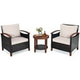 thumbnail image 1 of Patiojoy 3-Piece Patio Rattan Bistro Set Acacia Wood Frame Sofa and Side Table Beige, 1 of 6