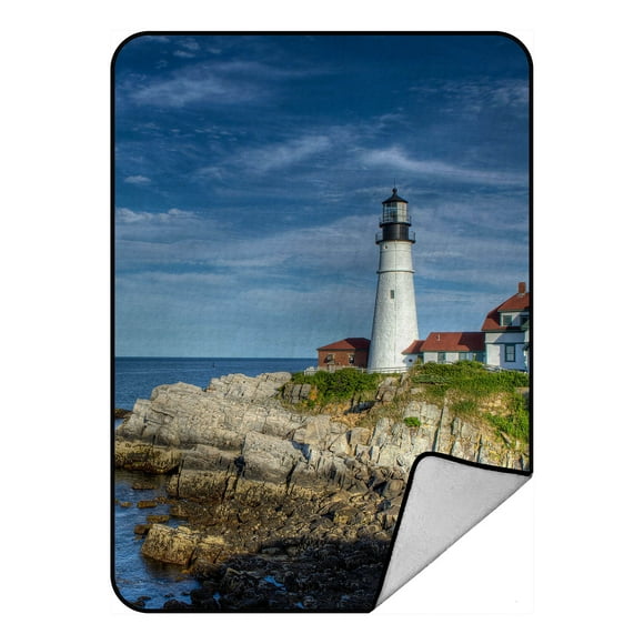 YUSDECOR Stormy Beach Lighthouse Blanket Crystal Velvet Front and Lambswool Sherpa Fleece Back Throw Blanket 58x80inches