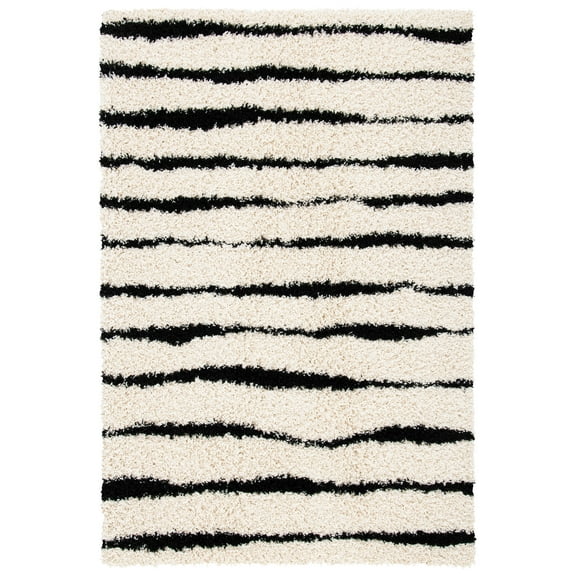 SAFAVIEH Venus Sophie Striped Shag Area Rug, 8' x 10', Ivory/Black