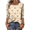 thumbnail image 4 of Halloween Shirts for Women Funny 3/4 Sleeve T Shirts Horror Skull Printed Pullover Spooky Round Neck Tops Holiday Three Quarter Length Blouses, S, 4 of 5